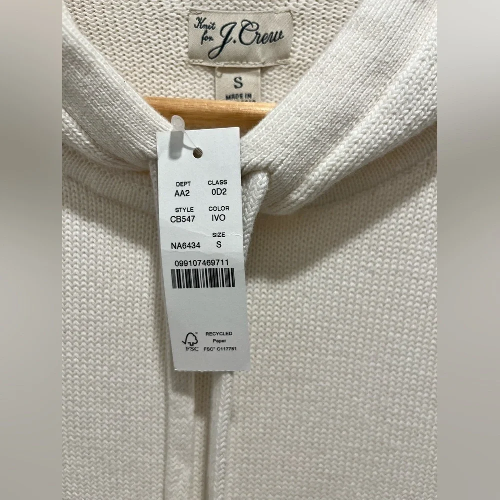 J.Crew Mens $128 Heritage cotton hooded sweater Ivory Size S CB547